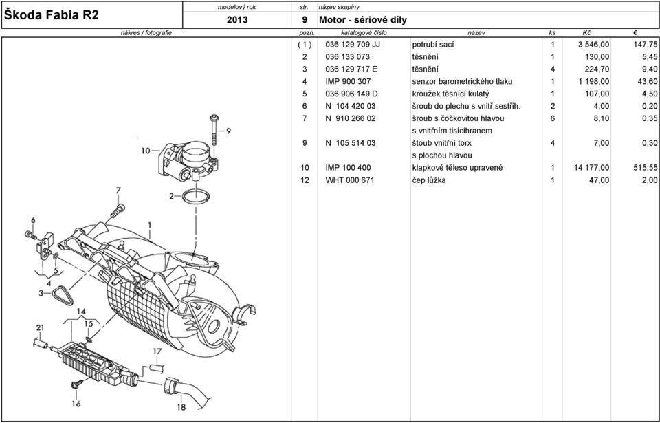 900 307 senzor barometrického tlaku 1 1 198,00 43,60 5 036 906 149 D kroužek těsnící kulatý 1 107,00 4,50 6 N 104 420 03 šroub do plechu s vnitř.sestřih.
