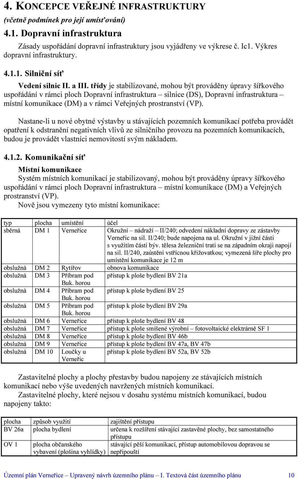 třídy je stabilizované, mohou být prováděny úpravy šířkového uspořádání v rámci ploch Dopravní infrastruktura silnice (DS), Dopravní infrastruktura místní komunikace (DM) a v rámci Veřejných