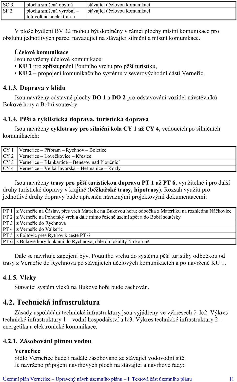 Účelové komunikace Jsou navrženy účelové komunikace: KU 1 pro zpřístupnění Poutního vrchu pro pěší turistiku, KU 2 propojení komunikačního systému v severovýchodní části Verneřic. 4.1.3.