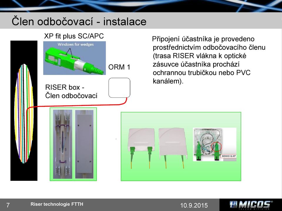 odbočovacího členu (trasa RISER vlákna k optické zásuvce účastníka