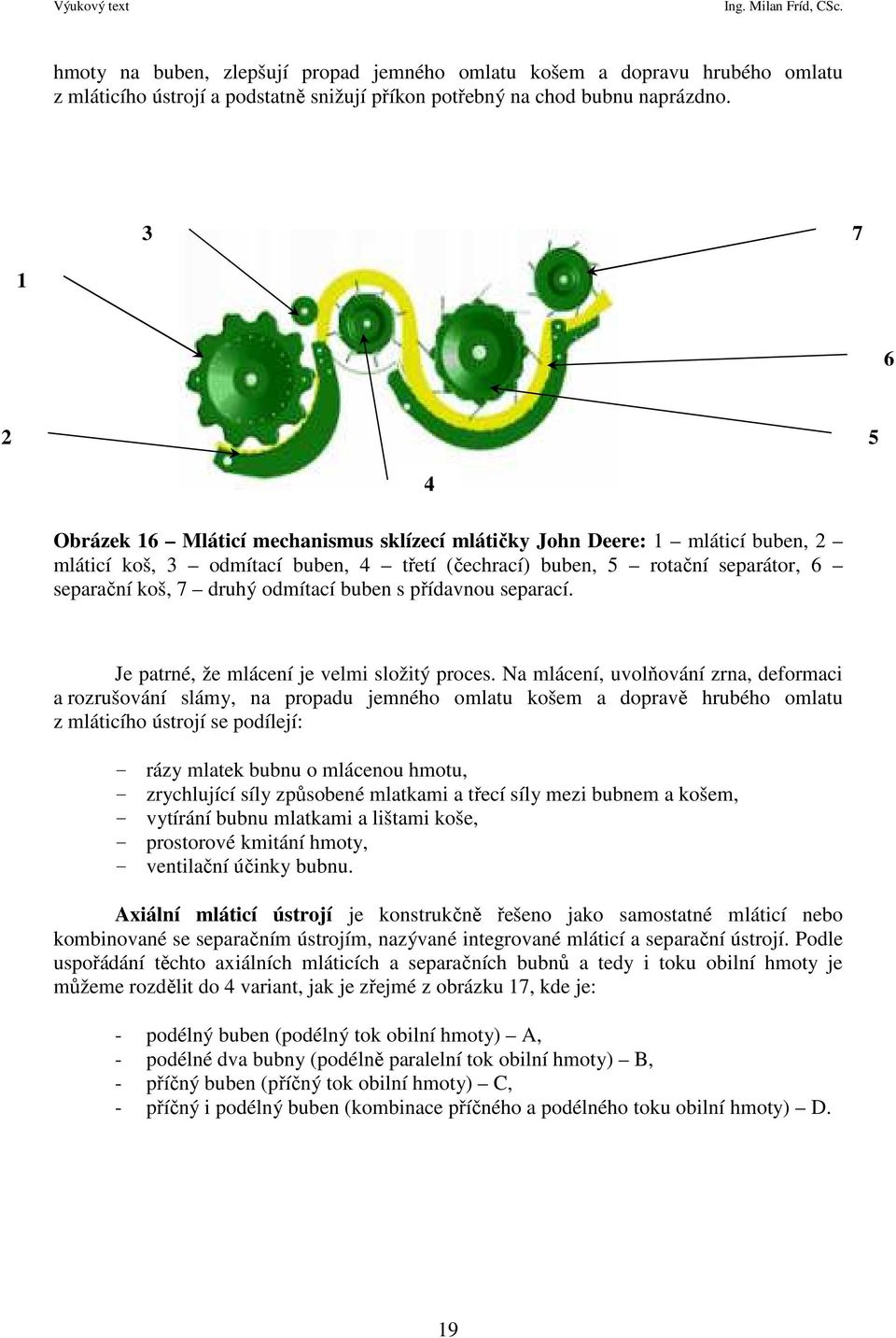 odmítací buben s přídavnou separací. Je patrné, že mlácení je velmi složitý proces.