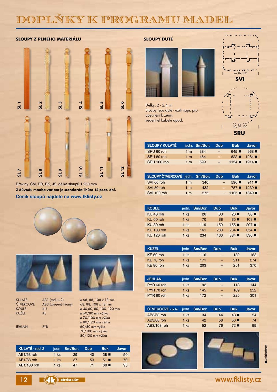 Dub Buk Javor SRU 60 roh 1 m 384 645 968 SRU 80 roh 1 m 464 822 1284 SRU 100 roh 1 m 599 1154 1914 SL 7 SL 8 SL 9 SL 10 SL 11 SL 12 Dřeviny: SM, DB, BK, JS, délka sloupů 1 250 mm Z důvodu mnoha