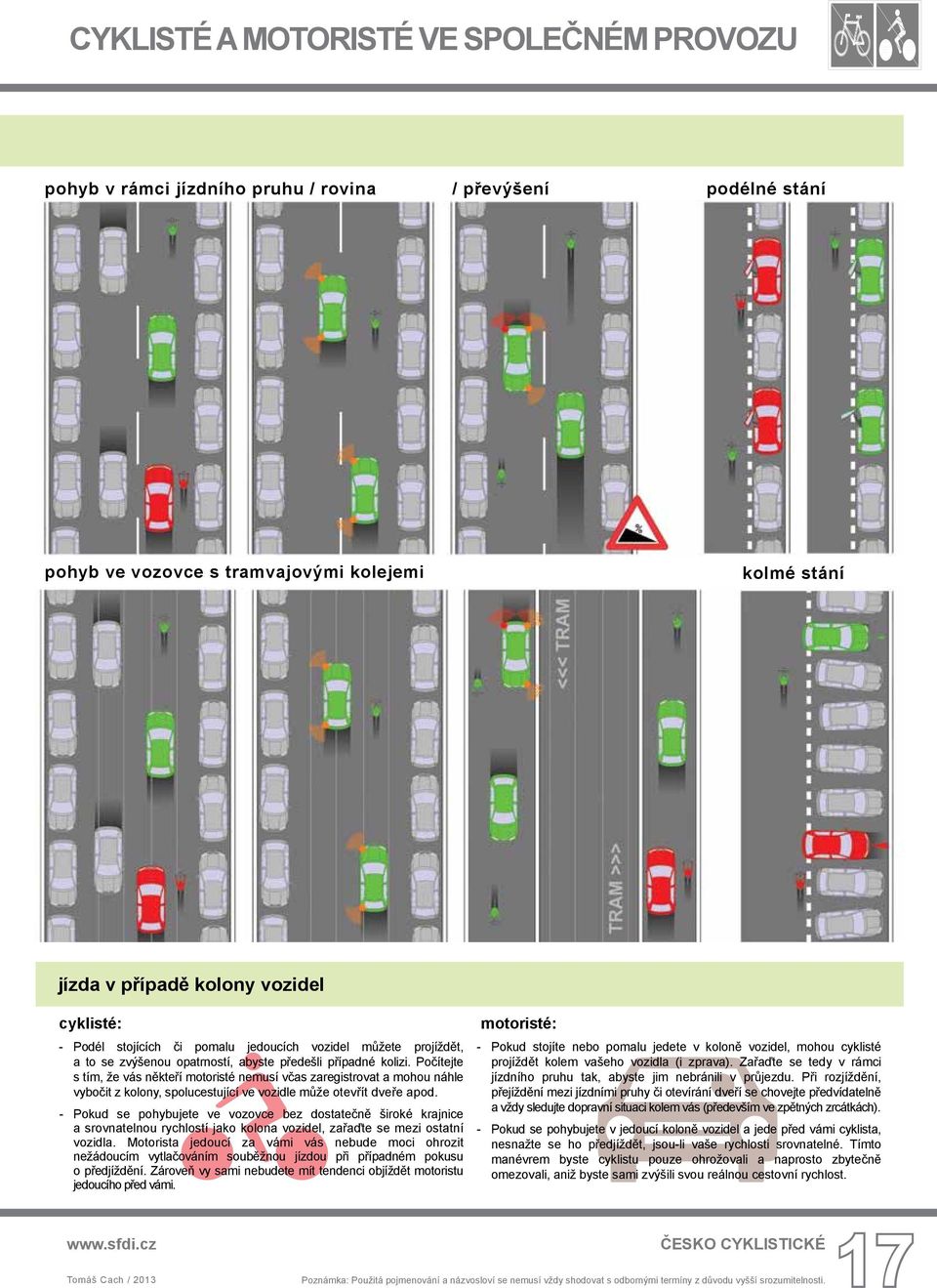 Počítejte s tím, že vás někteří motoristé nemusí včas zaregistrovat a mohou náhle vybočit z kolony, spolucestující ve vozidle může otevřít dveře apod.