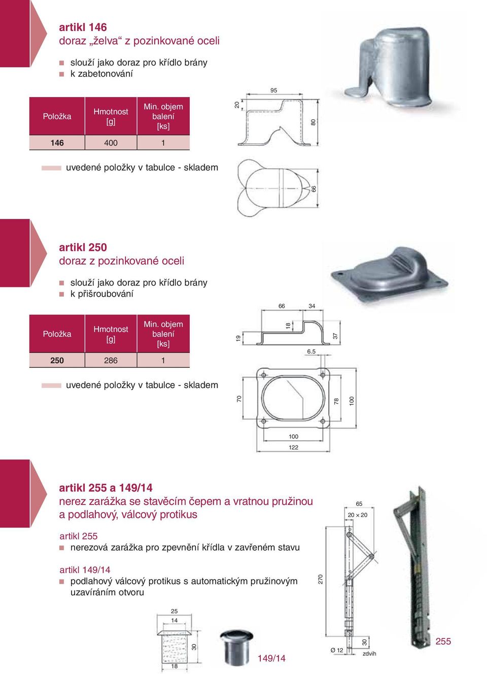 5 37 78 100 100 122 artikl 255 a 149/14 nerez zarážka se stavěcím čepem a vratnou pružinou a podlahový, válcový protikus 65 20 20 artikl