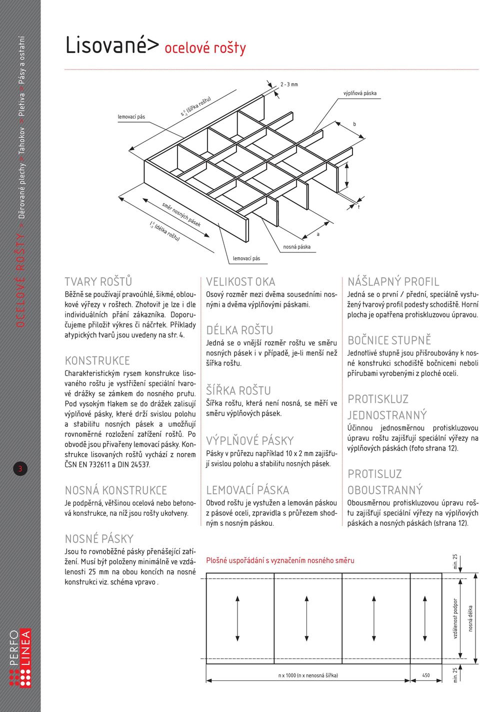 KONSTRUKCE Charakteristickým rysem konstrukce lisovaného roštu je vystřižení speciální tvarové drážky se zámkem do nosného prutu.