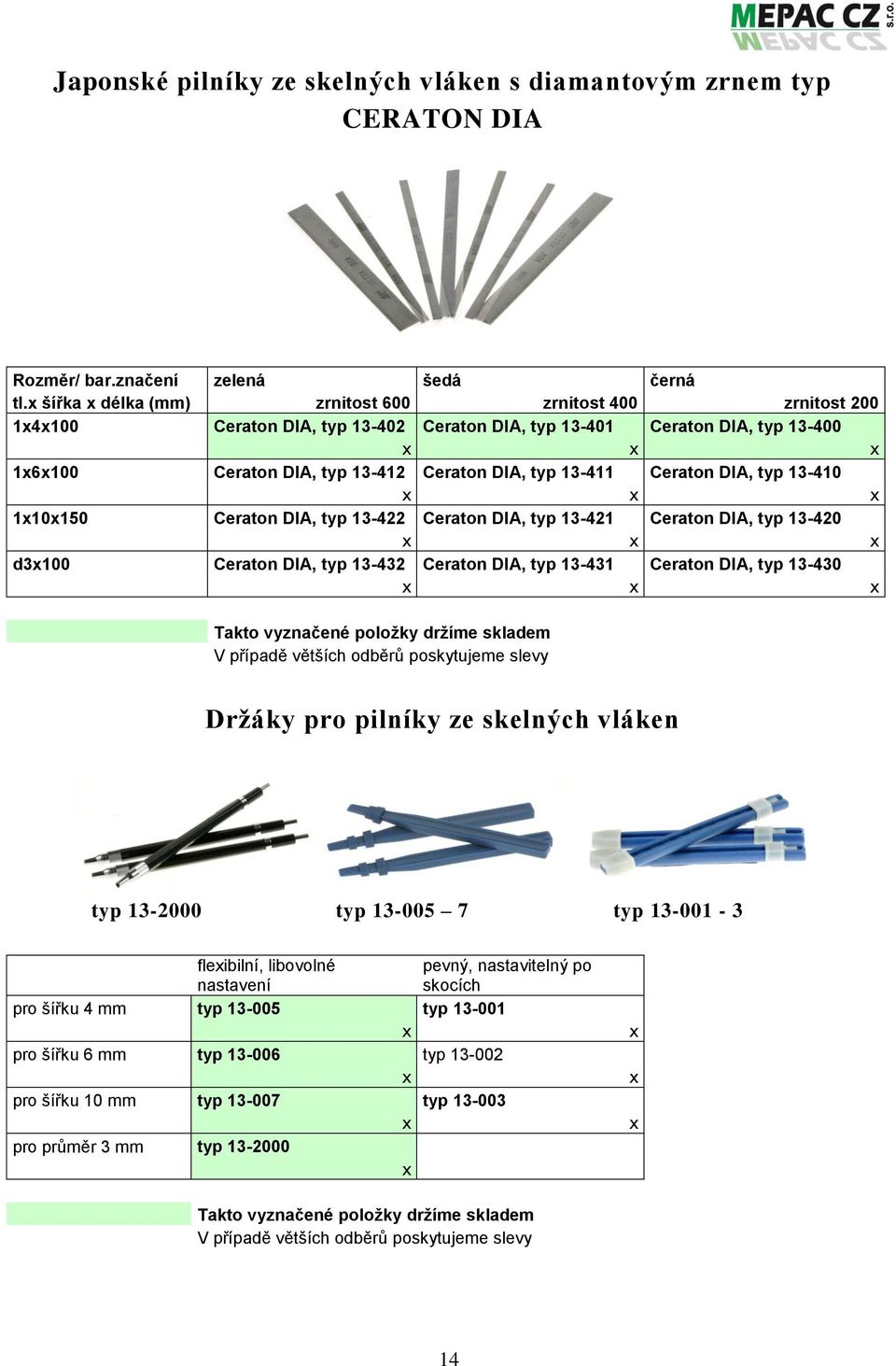 13-411 Ceraton DIA, typ 13-410 x x x 1x10x150 Ceraton DIA, typ 13-422 Ceraton DIA, typ 13-421 Ceraton DIA, typ 13-420 x x x d3x100 Ceraton DIA, typ 13-432 Ceraton DIA, typ 13-431 Ceraton DIA, typ