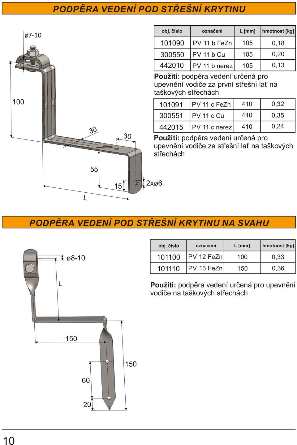 11 c nerez 410 Použití: podpěra vedení určená pro upevnění vodiče za střešní lať na taškových střechách 55 2xø6 15 PODPĚRA VEDENÍ POD STŘEŠNÍ KRYTINU NA