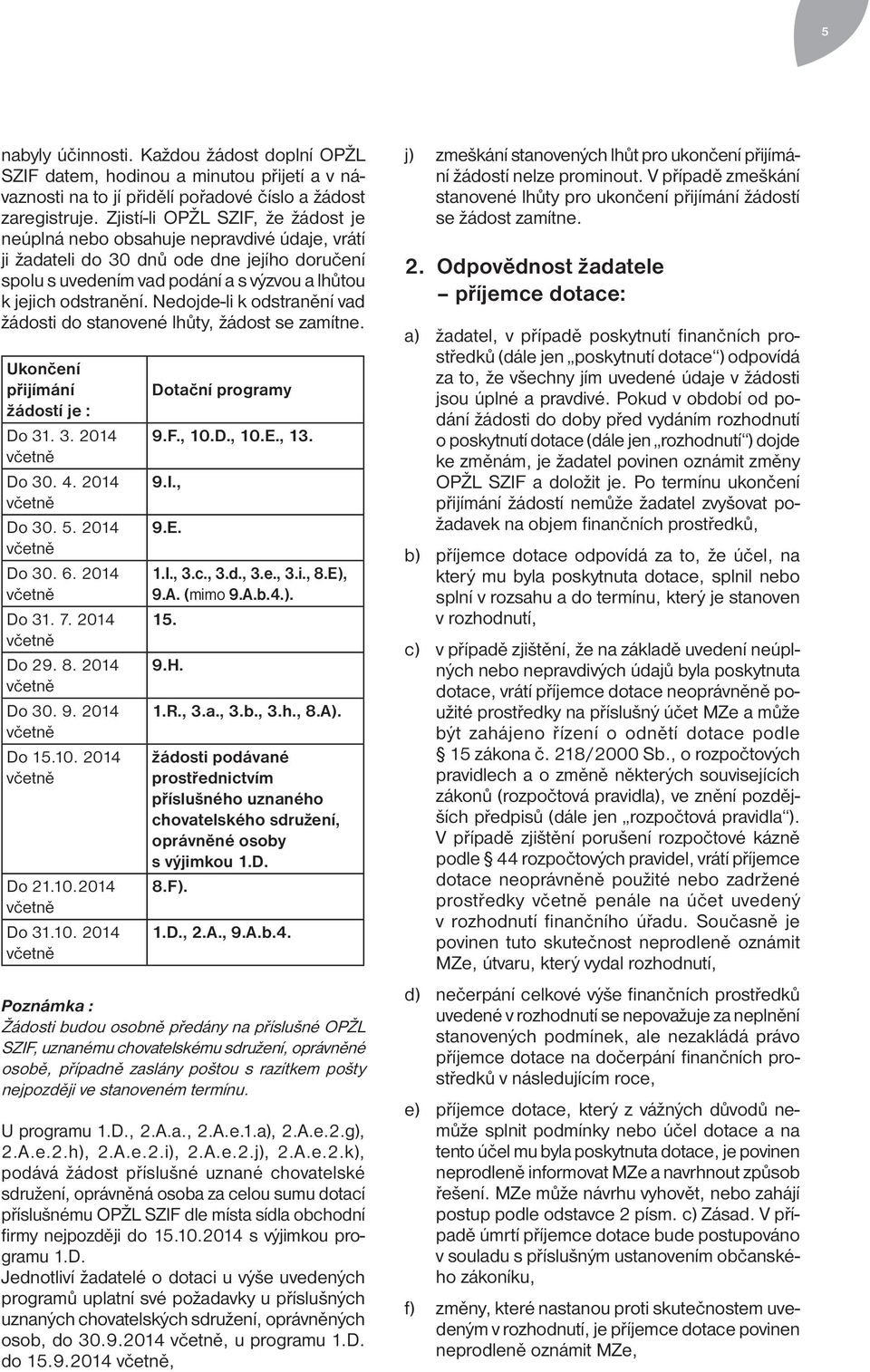 Nedojde-li k odstranění vad žádosti do stanovené lhůty, žádost se zamítne. Ukončení přijímání žádostí je : Do 31. 3. 2014 včetně Do 30. 4. 2014 včetně Do 30. 5. 2014 včetně Do 30. 6.