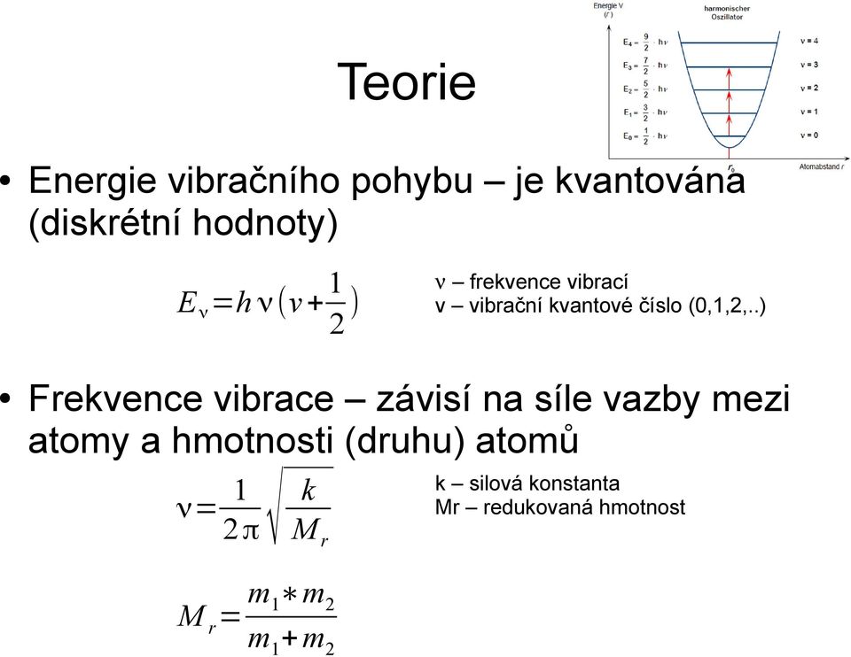 .) Frekvence vibrace závisí na síle vazby mezi atomy a hmotnosti (druhu)