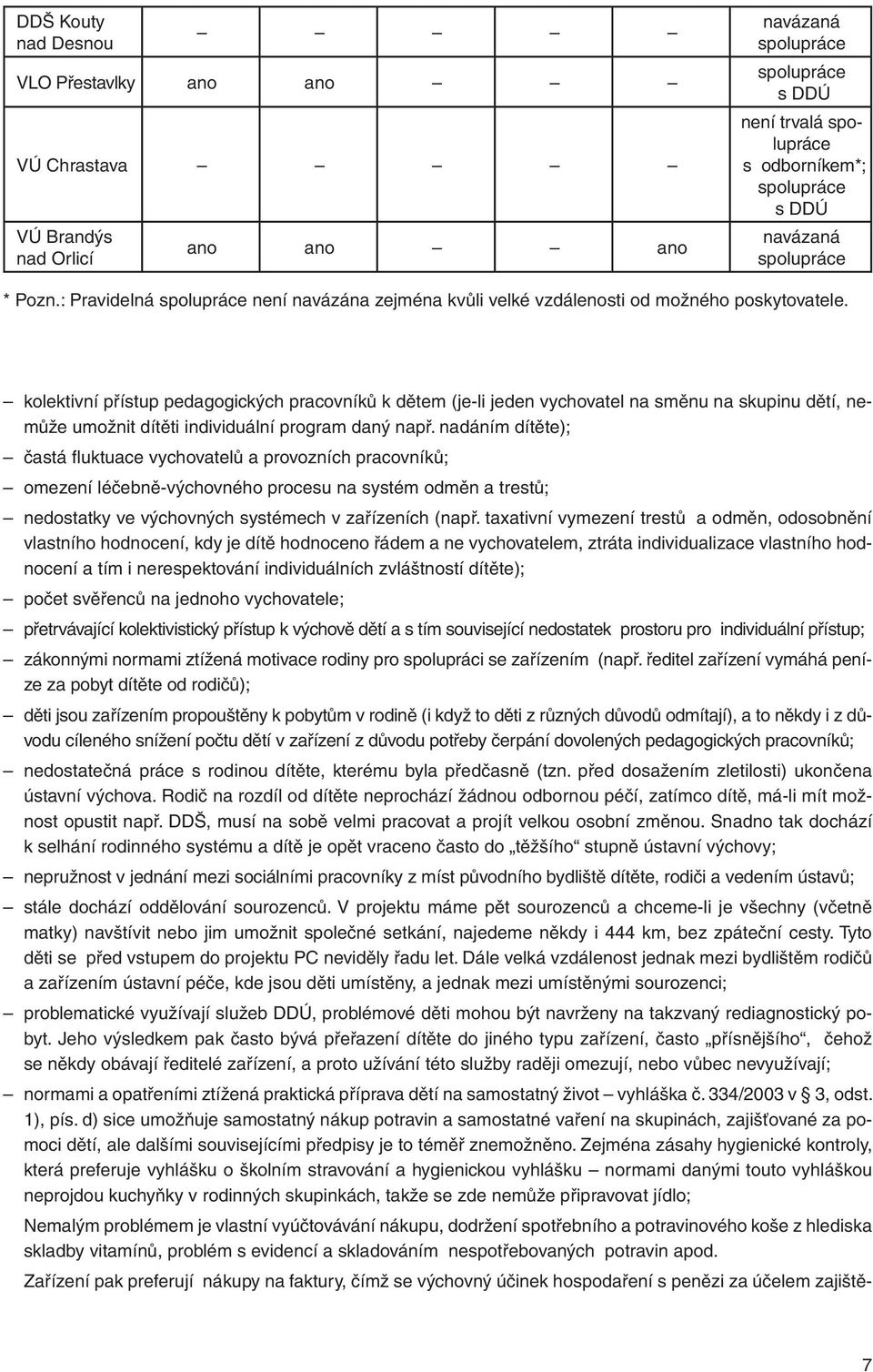 kolektivní přístup pedagogických pracovníků k dětem (je-li jeden vychovatel na směnu na skupinu dětí, nemůže umožnit dítěti individuální program daný např.