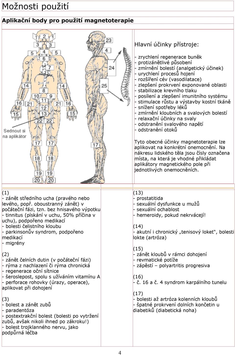 spotřeby léků - zmírnění kloubních a svalových bolestí - relaxační účinky na svaly - odstranění svalového napětí - odstranění otoků Tyto obecné účinky magnetoterapie lze aplikovat na konkrétní