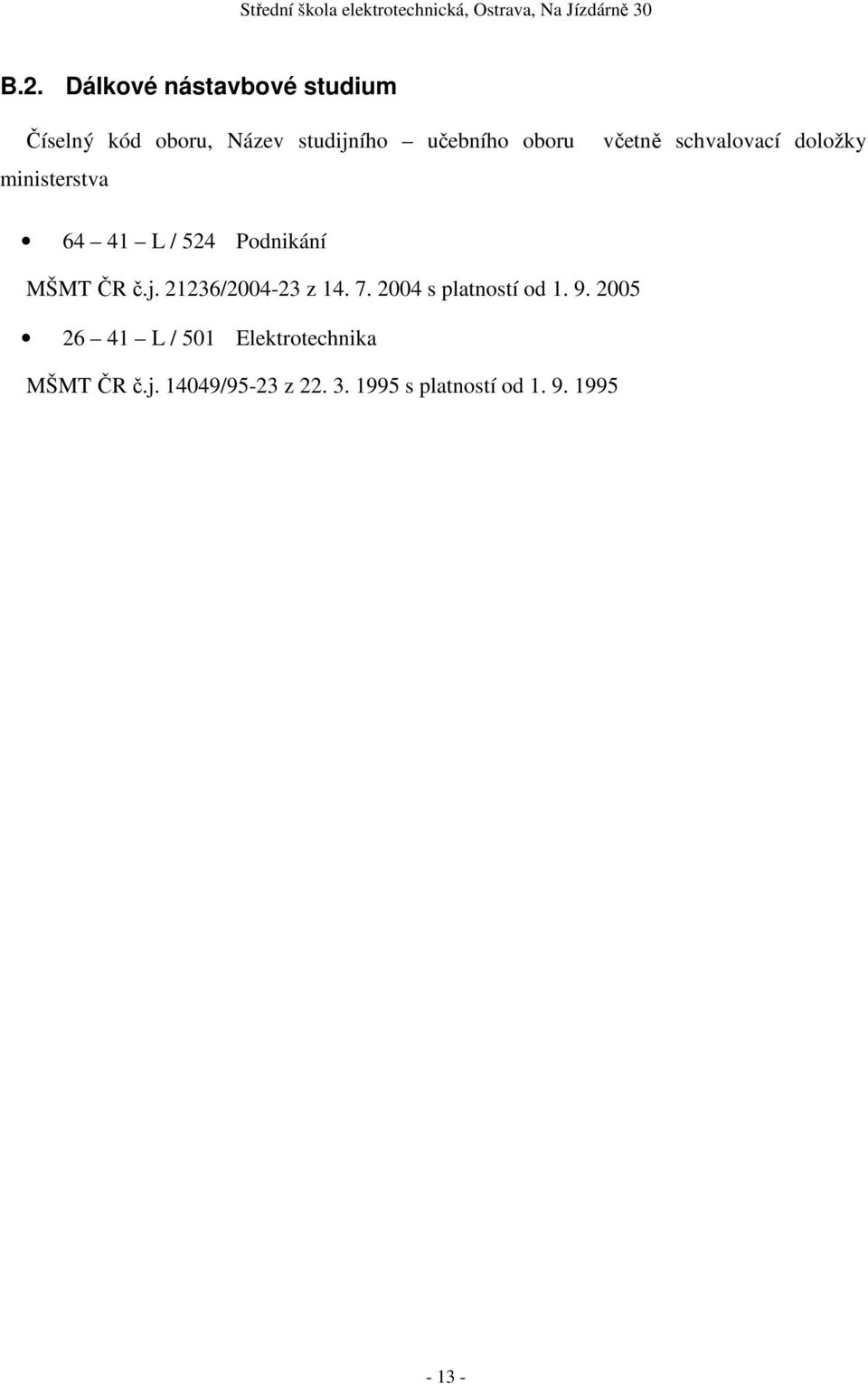 č.j. 21236/2004-23 z 14. 7. 2004 s platností od 1. 9.