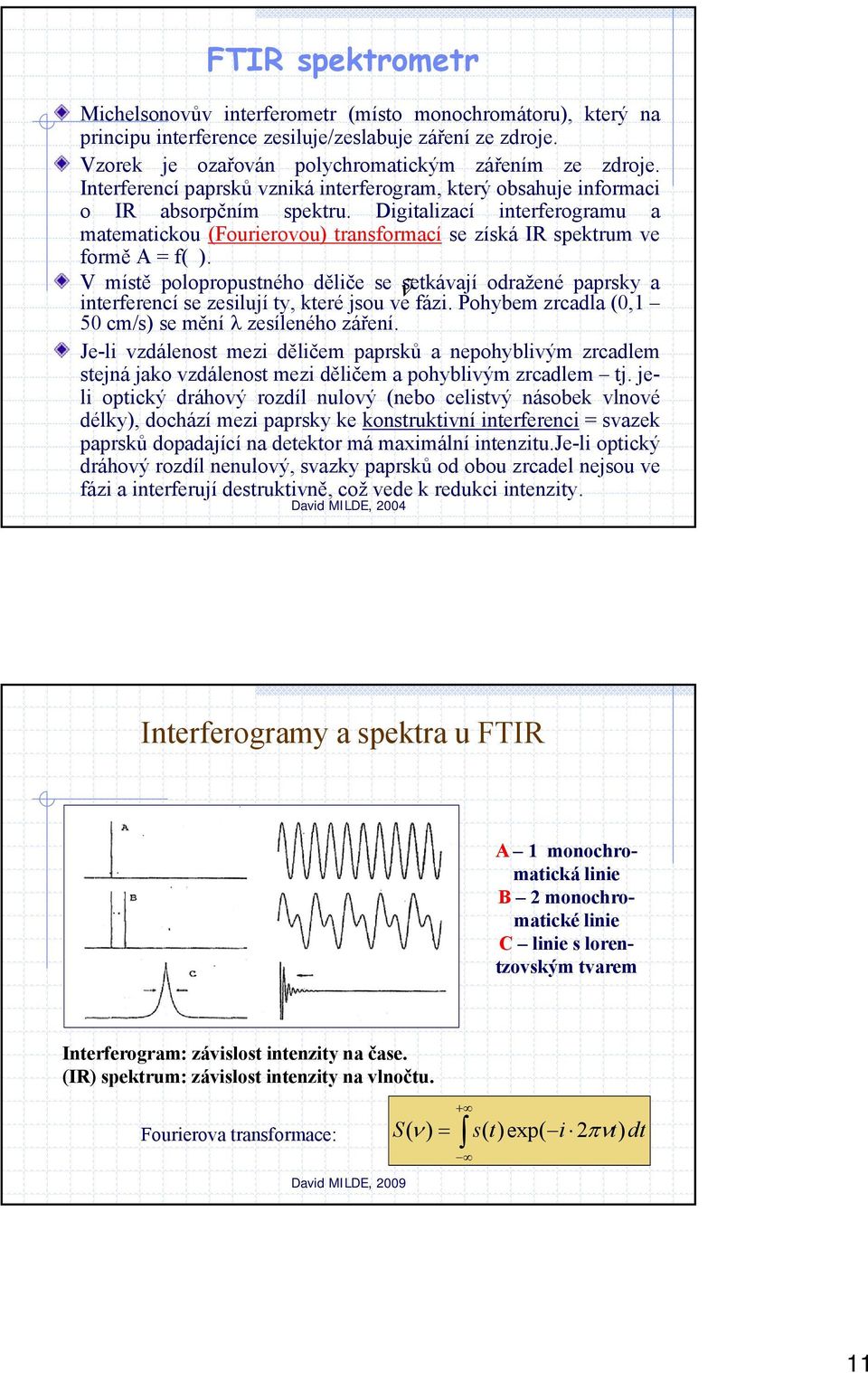 Digitalizací interferogramu a matematickou (Fourierovou) transformací se získá IR spektrum ve formě A = f( ).