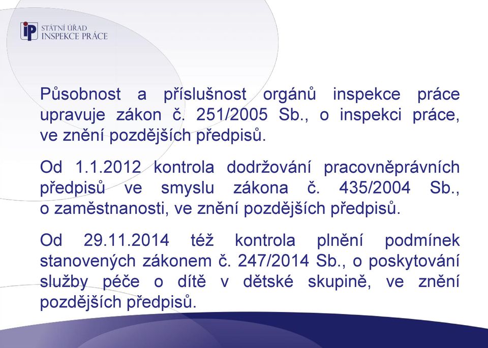 1.2012 kontrola dodržování pracovněprávních předpisů ve smyslu zákona č. 435/2004 Sb.