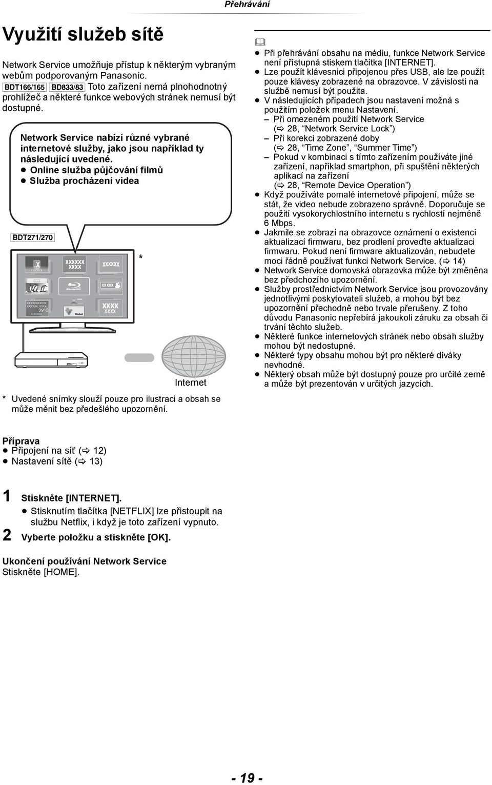 Network Service nabízí různé vybrané internetové služby, jako jsou například ty následující uvedené.