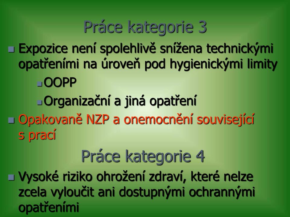 Opakovaně NZP a onemocnění související s prací Práce kategorie 4 Vysoké