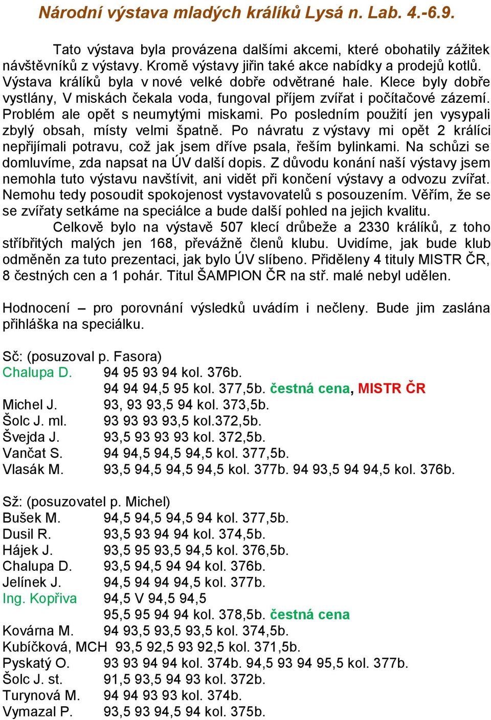 Po posledním použití jen vysypali zbylý obsah, místy velmi špatně. Po návratu z výstavy mi opět 2 králíci nepřijímali potravu, což jak jsem dříve psala, řeším bylinkami.