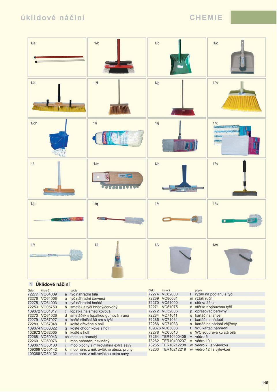 e koště silniční 60 cm s tyčí 72280 VO67048 f koště dřevěné s holí 109374 VO63022 g koště chodníkové s holí 102973 VO62005 h koště s holí 72268 VO50043 ch mop set hranatý 72269 VO50076 i mop náhradní