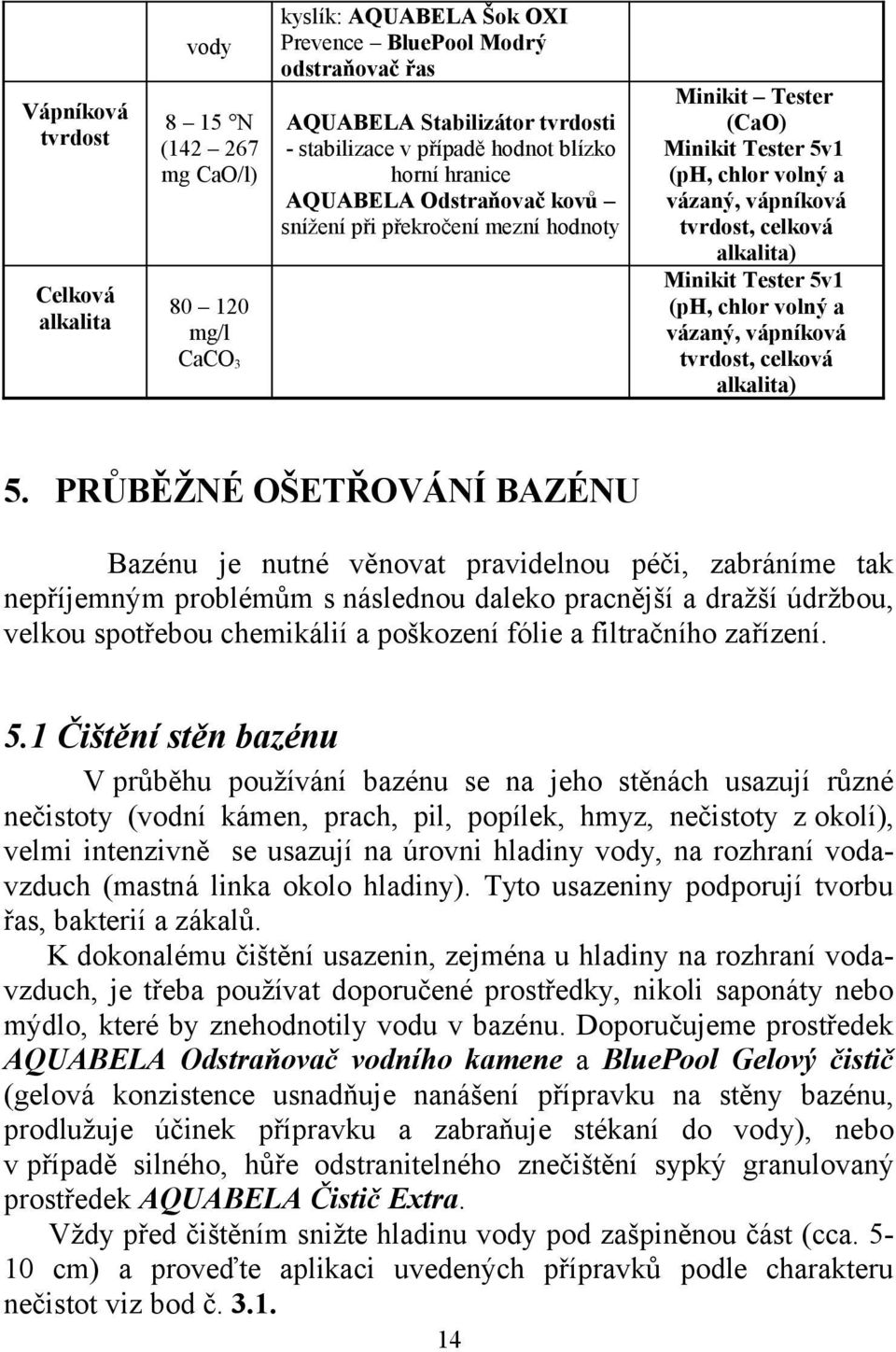 alkalita) Minikit Tester 5v1 (ph, chlor volný a vázaný, vápníková tvrdost, celková alkalita) 5.