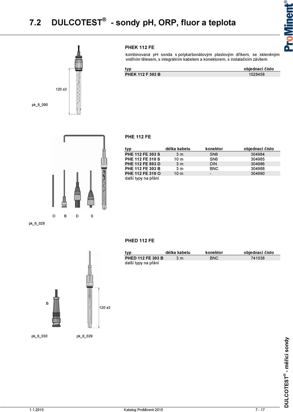 SN6 304984 PHE 112 FE 310 S 10 m SN6 304985 PHE 112 FE 503 D 3 m DIN 304986 PHE 112 FE 303 B 3 m BNC 304988 PHE 112 FE 310 O 10 m - 304990 další typy na přání