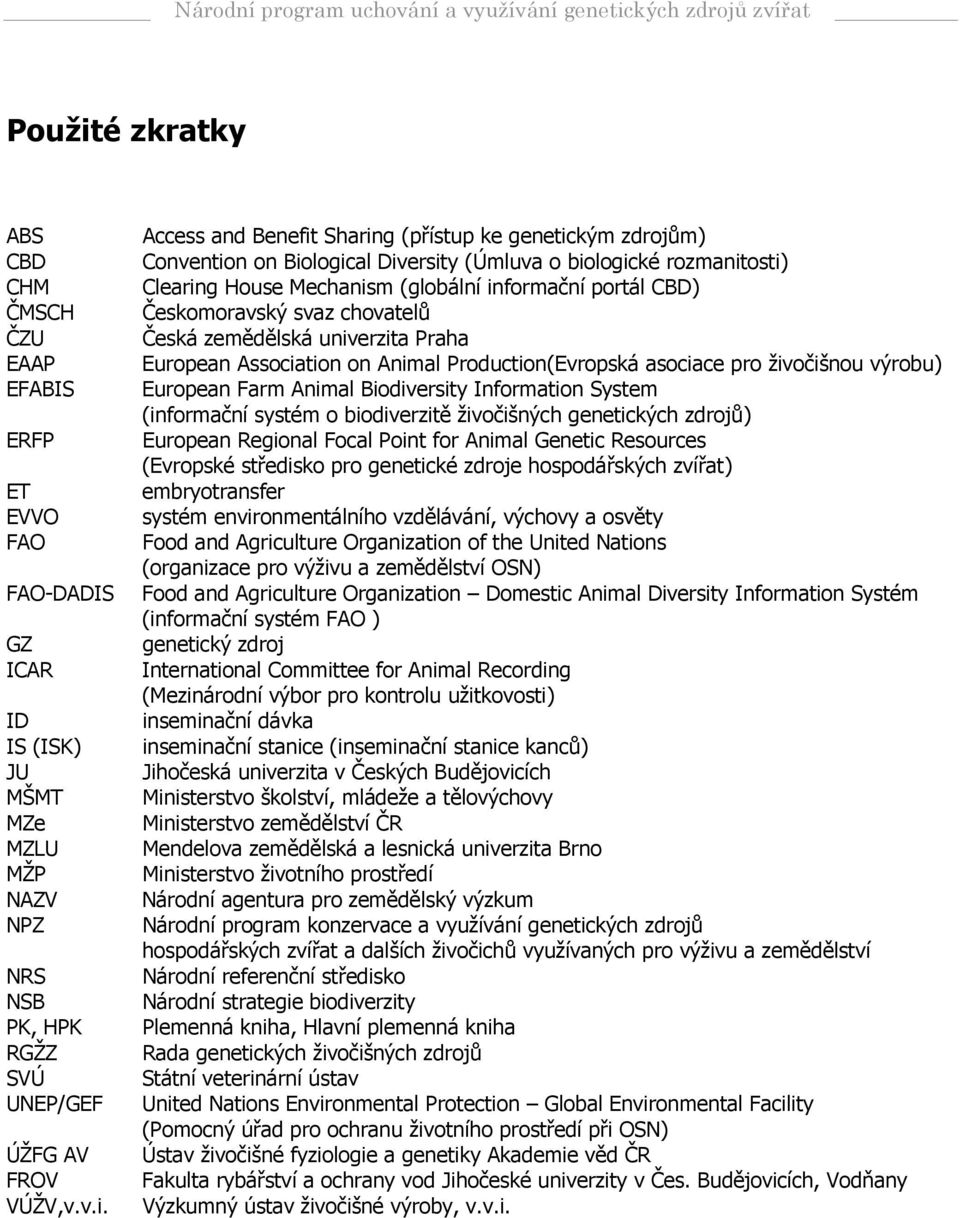 Access and Benefit Sharing (přístup ke genetickým zdrojům) Convention on Biological Diversity (Úmluva o biologické rozmanitosti) Clearing House Mechanism (globální informační portál CBD)