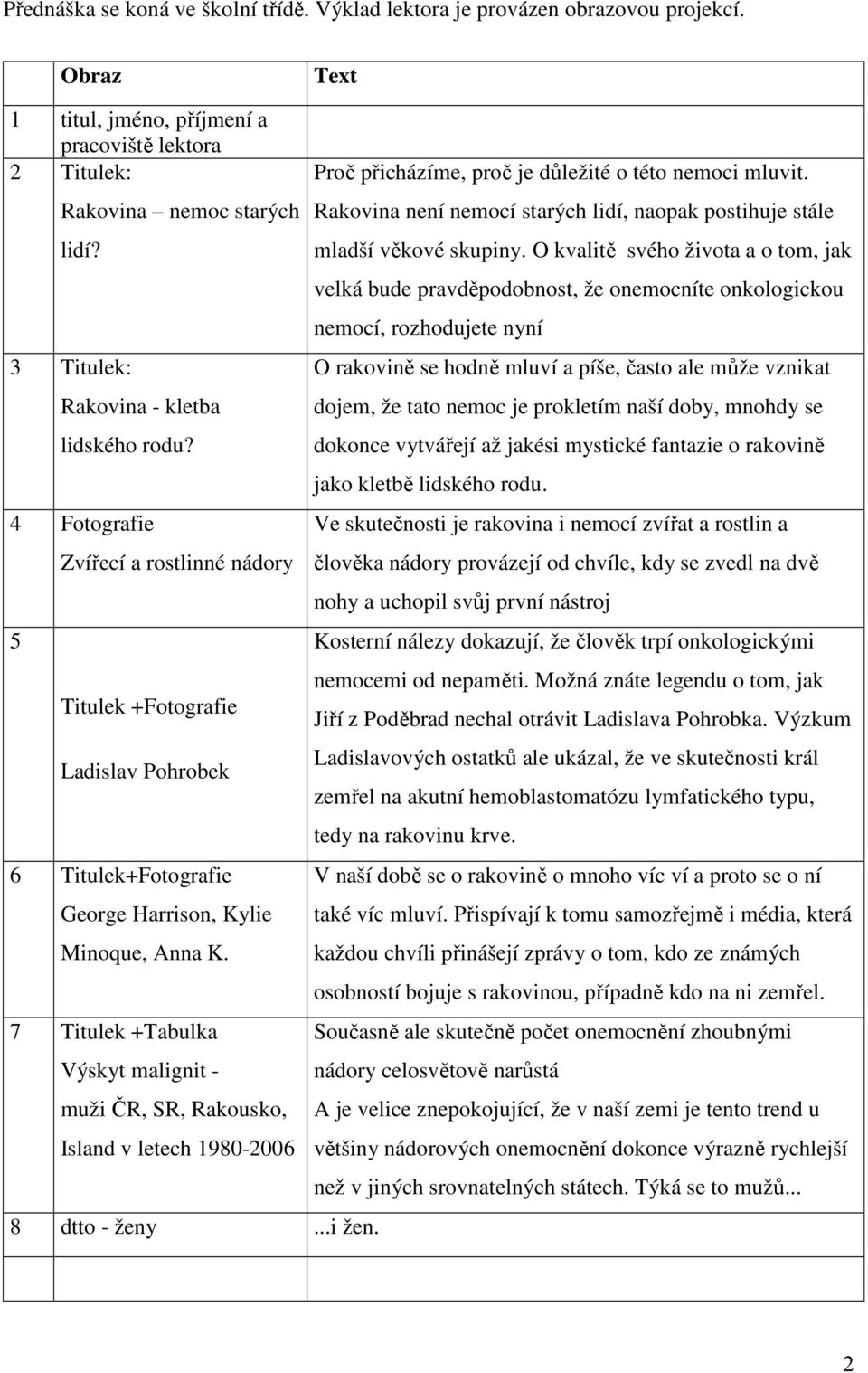 7 Titulek +Tabulka Výskyt malignit - muži ČR, SR, Rakousko, Island v letech 1980-2006 8 dtto - ženy...i žen. Proč přicházíme, proč je důležité o této nemoci mluvit.