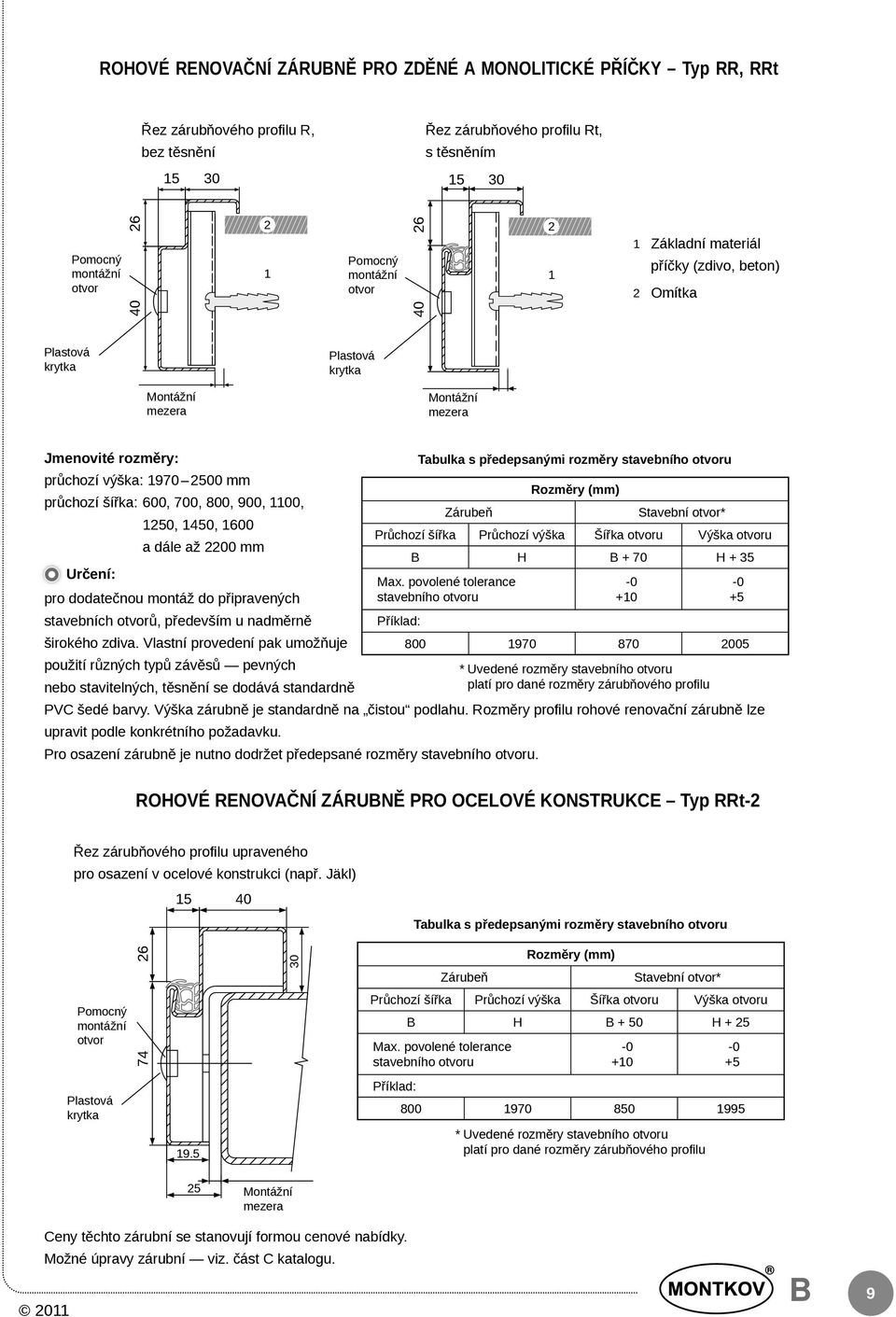 výška: 1970 2500 mm Rozměry (mm) průchozí šířka: 600, 700, 00, 900, 1100, Zárubeň Stavební otvor* 1250, 1450, 1600 Průchozí šířka Průchozí výška Šířka otvoru Výška otvoru a dále až 2200 mm B H B + 70