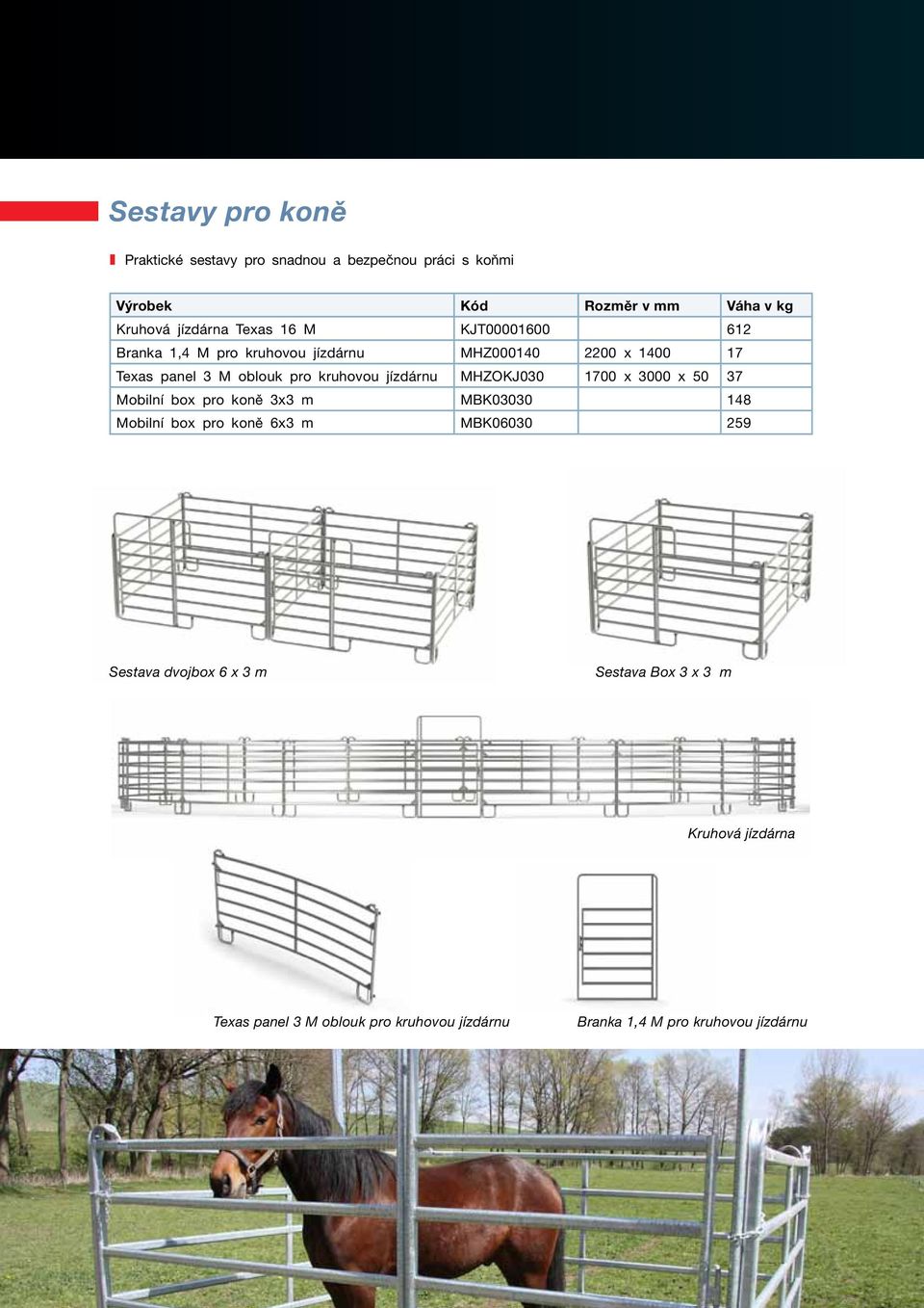 1700 x 3000 x 50 37 Mobilní box pro koně 3x3 m MBK03030 148 Mobilní box pro koně 6x3 m MBK06030 259 Sestava dvojbox 6