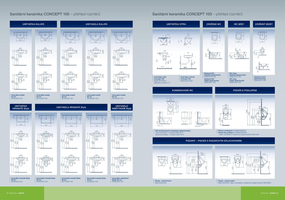 5285L003-1125 WC mísa mělké splachování 5286L003-1125 Závěsný bidet jednootvorový 5282L003-1129 kombinované WC Pisoár s poklopem Umývátko kulaté 45 cm 5270L003-1121 Umývátko kulaté 50 cm