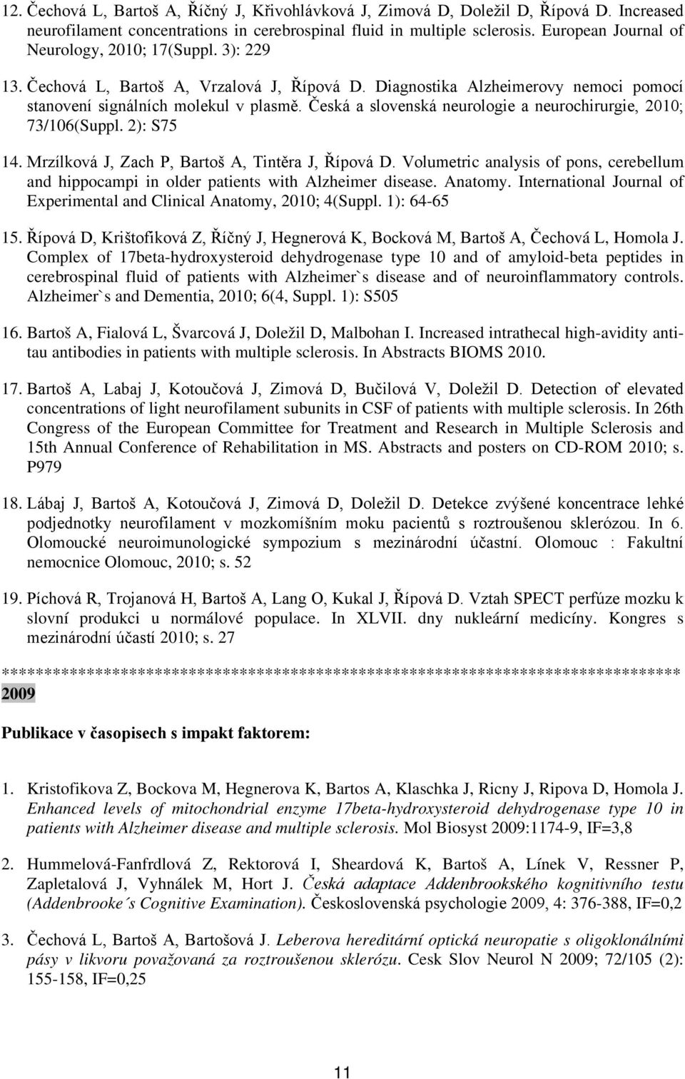 Česká a slovenská neurologie a neurochirurgie, 2010; 73/106(Suppl. 2): S75 14. Mrzílková J, Zach P, Bartoš A, Tintěra J, Řípová D.