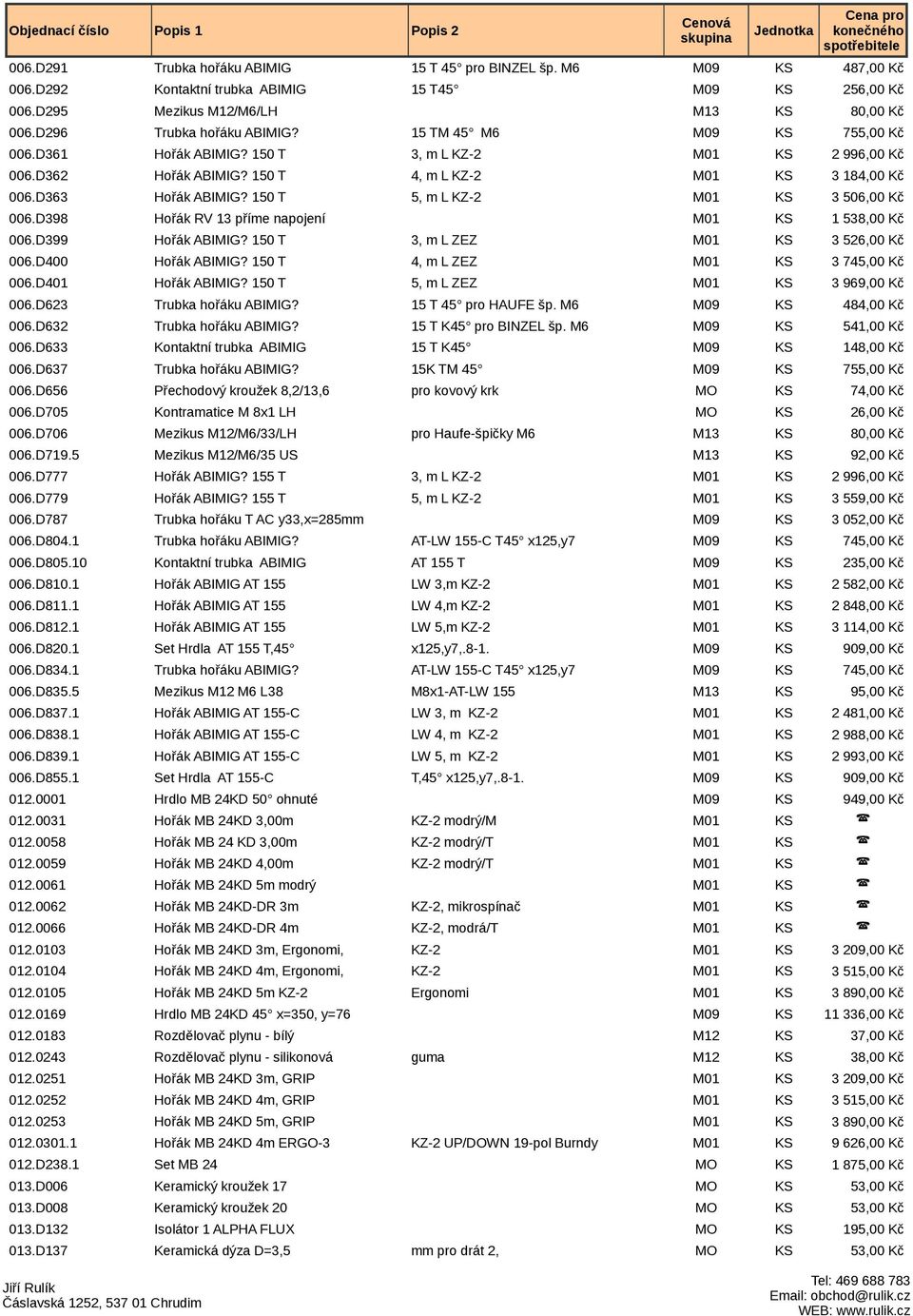 150 T 5, m L KZ-2 M01 KS 006.D398 Hořák RV 13 příme napojení M01 KS 006.D399 Hořák ABIMIG? 150 T 3, m L ZEZ M01 KS 006.D400 Hořák ABIMIG? 150 T 4, m L ZEZ M01 KS 006.D401 Hořák ABIMIG?