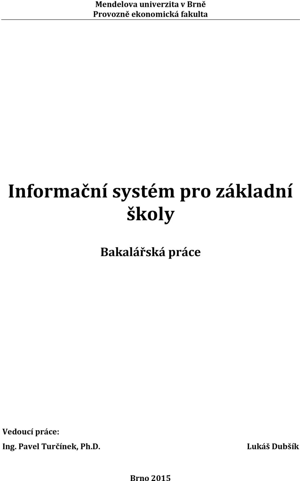 základní školy Bakalářská práce Vedoucí