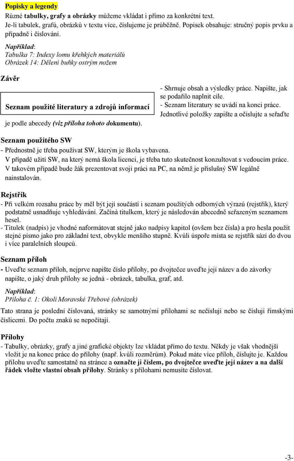 Například: Tabulka 7: Indexy lomu křehkých materiálù Obrázek 14: Dělení buňky ostrým nožem Závěr Seznam použité literatury a zdrojů informací je podle abecedy (viz příloha tohoto dokumentu).