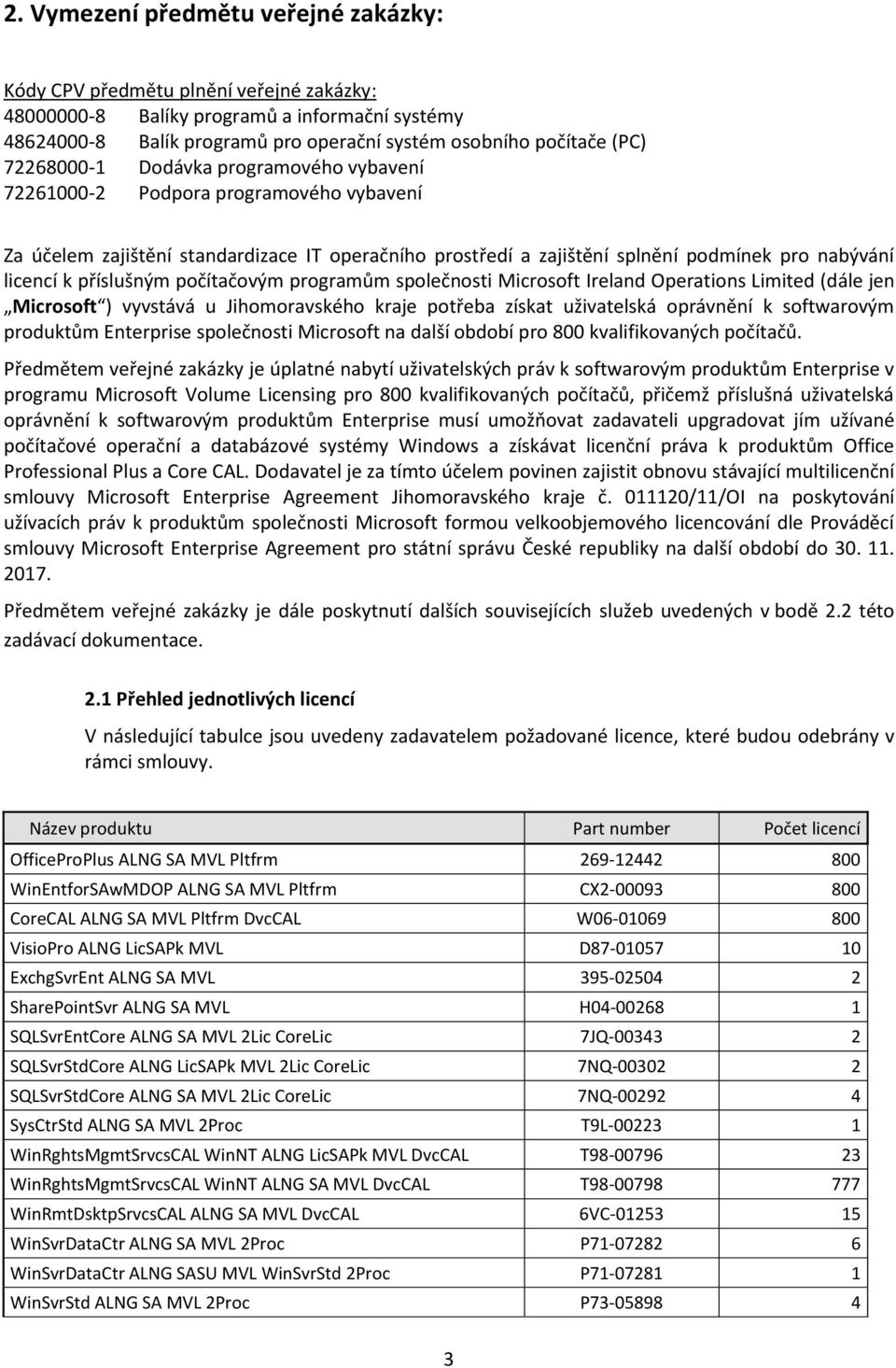 příslušným počítačovým programům společnosti Microsoft Ireland Operations Limited (dále jen Microsoft ) vyvstává u Jihomoravského kraje potřeba získat uživatelská oprávnění k softwarovým produktům