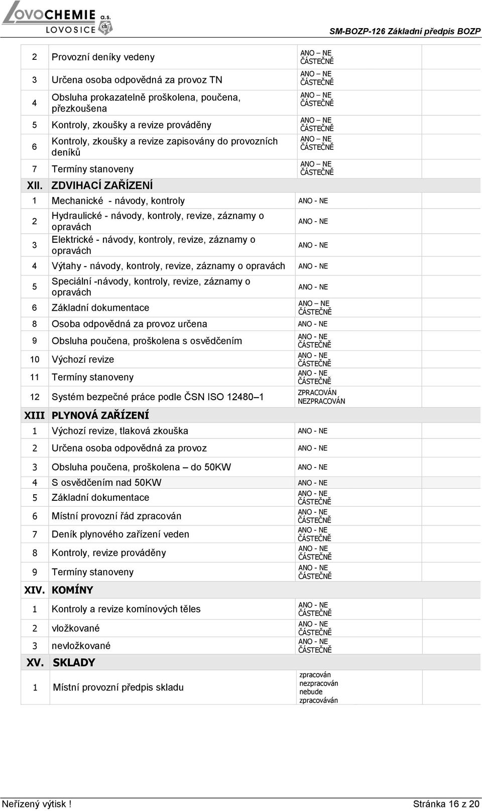 ZDVIHACÍ ZAŘÍZENÍ 1 Mechanické - návody, kontroly 3 Hydraulické - návody, kontroly, revize, záznamy o opravách Elektrické - návody, kontroly, revize, záznamy o opravách 4 Výtahy - návody, kontroly,