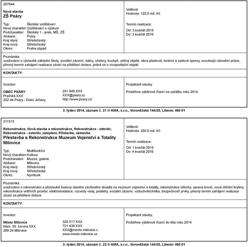 kvartál 2016 uvažováno o výstavbě základní školy, sociální zázemí, šatny, učebny, kuchyň, zděný objekt, okna plastová, terénní a sadové úpravy, souvisejíc stavební práce, přesný termín zahájení