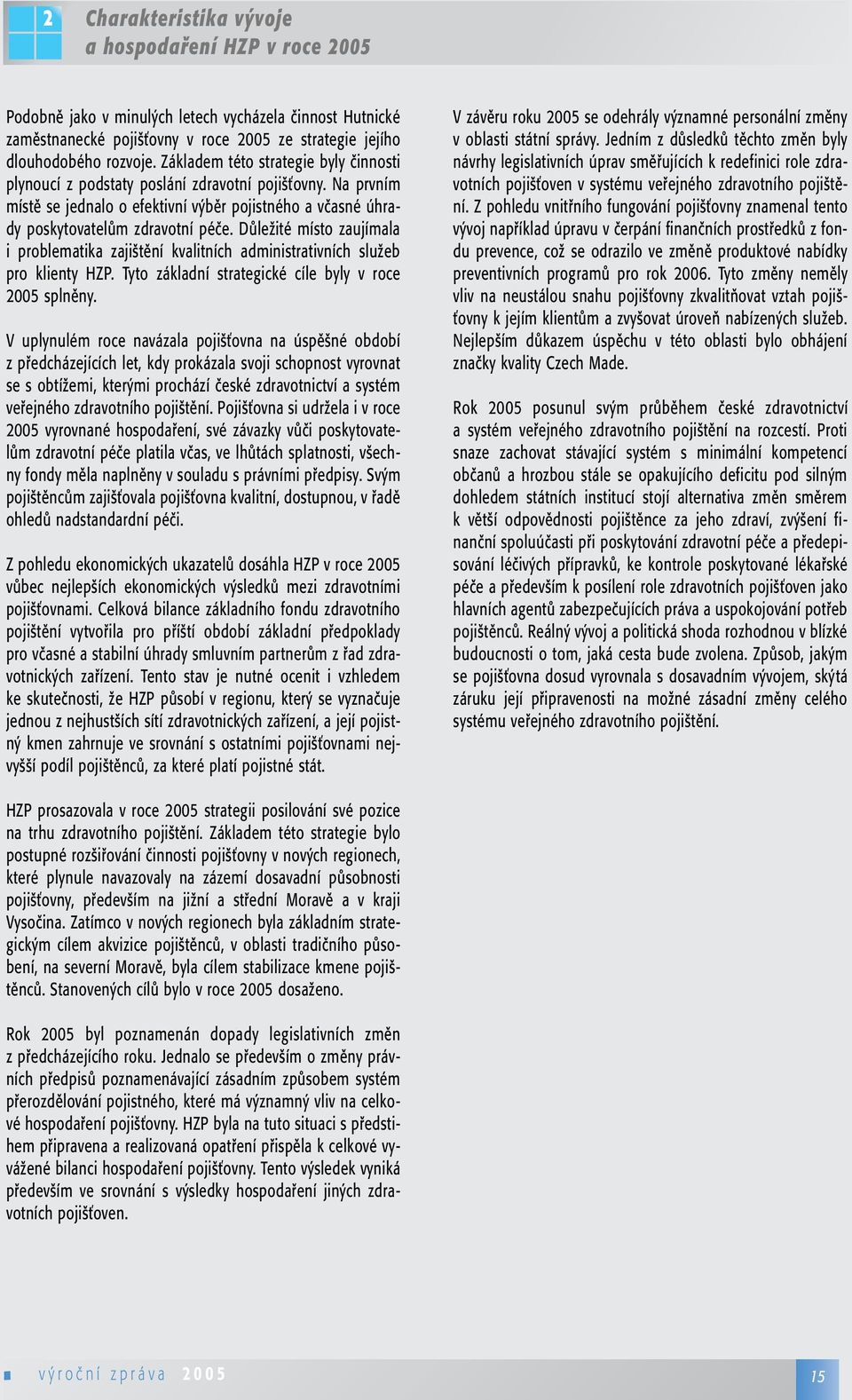 Důležité místo zaujímala i problematika zajištění kvalitních administrativních služeb pro klienty HZP. Tyto základní strategické cíle byly v roce 2005 splněny.