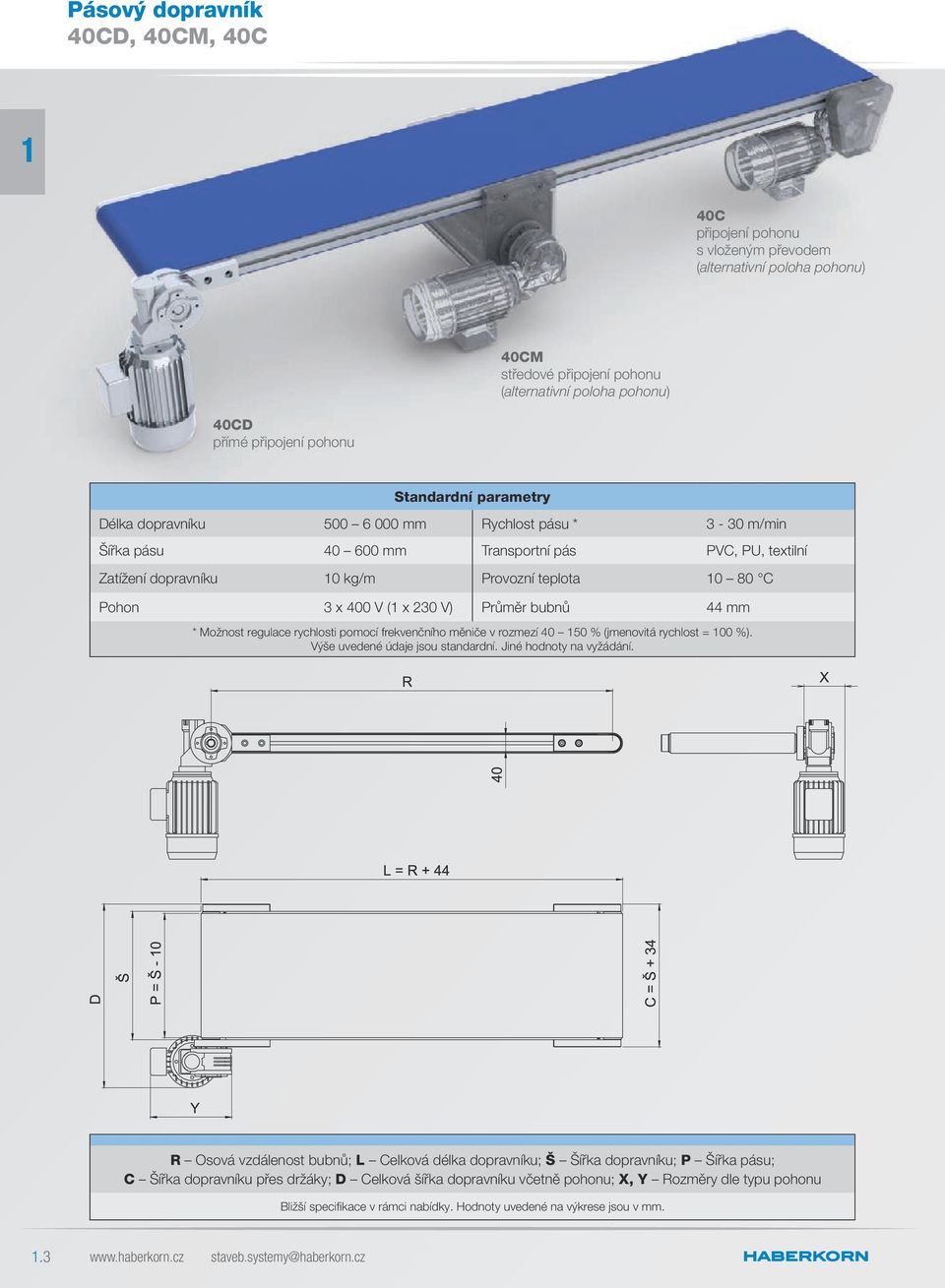 V (1 x 230 V) Průměr bubnů 44 mm * Možnost regulace rychlosti pomocí frekvenčního měniče v rozmezí 40 150 % (jmenovitá rychlost = 100 %). Výše uvedené údaje jsou standardní. Jiné hodnoty na vyžádání.