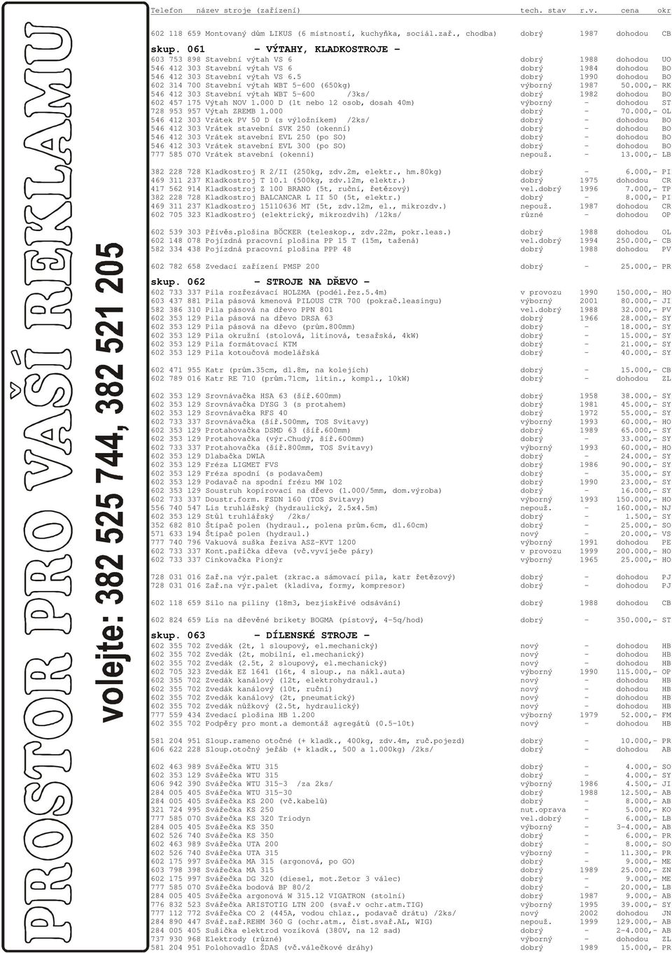 5 dobrý 1990 dohodou BO 602 314 700 Stavební výtah WBT 5-600 (650kg) výborný 1987 50.000,- RK 546 412 303 Stavební výtah WBT 5-600 /3ks/ dobrý 1982 dohodou BO 602 457 175 Výtah NOV 1.