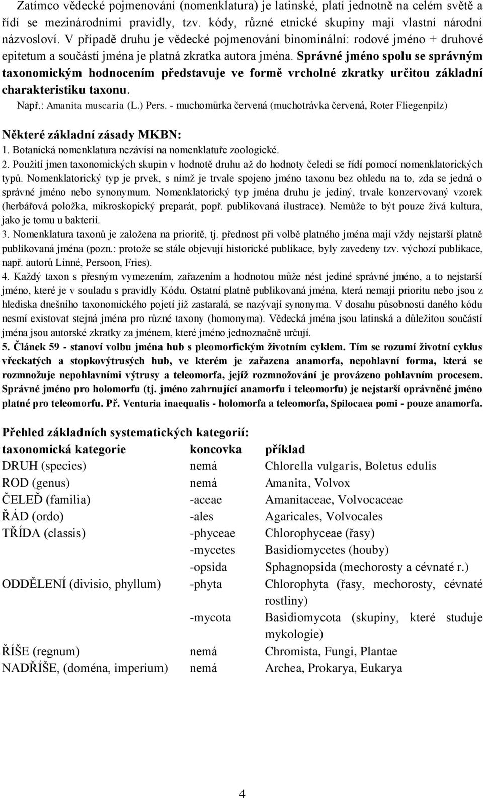 Správné jméno spolu se správným taxonomickým hodnocením představuje ve formě vrcholné zkratky určitou základní charakteristiku taxonu. Např.: Amanita muscaria (L.) Pers.