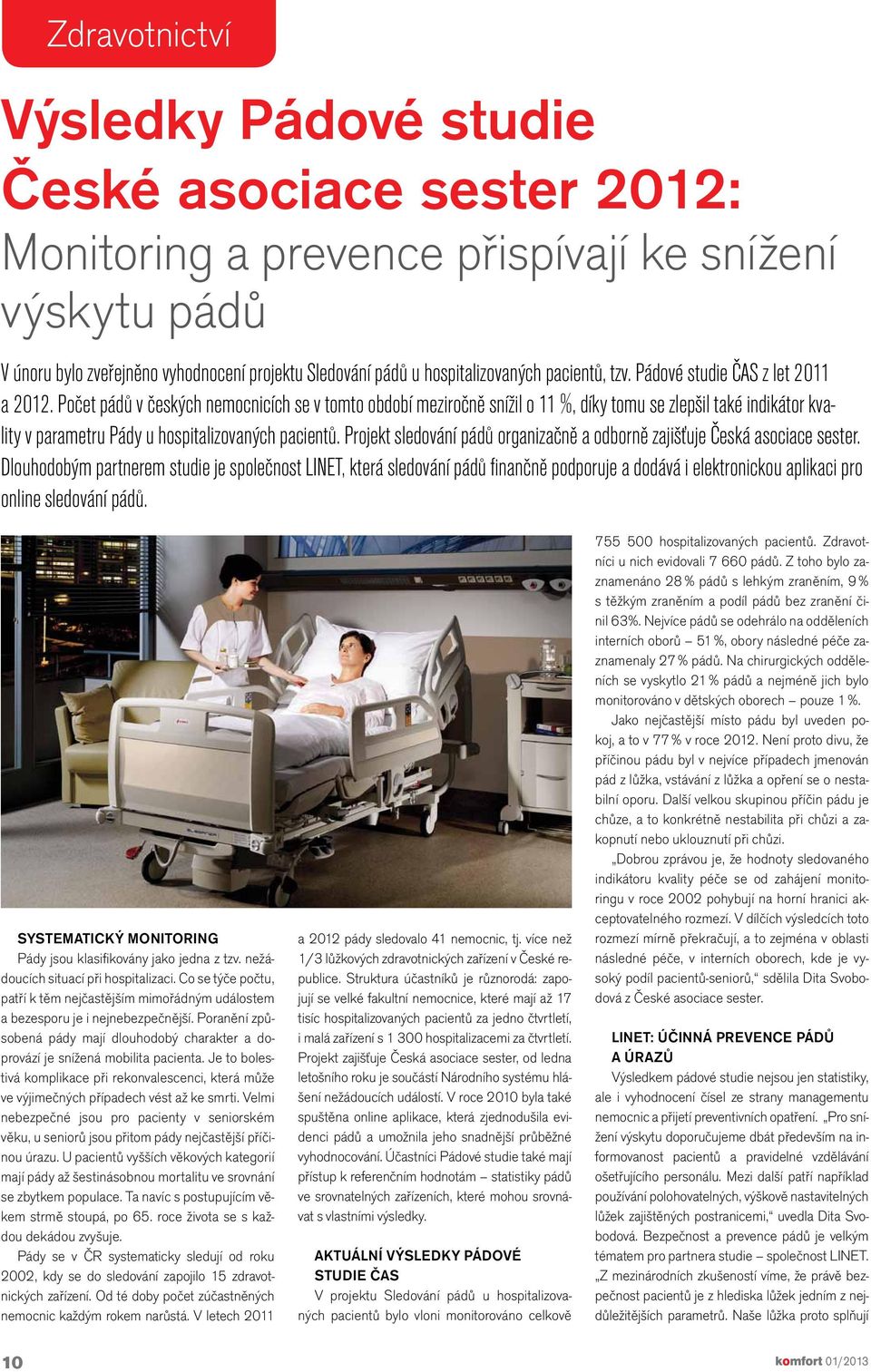 Počet pádů v českých nemocnicích se v tomto období meziročně snížil o 11 %, díky tomu se zlepšil také indikátor kvality v parametru Pády u hospitalizovaných pacientů.