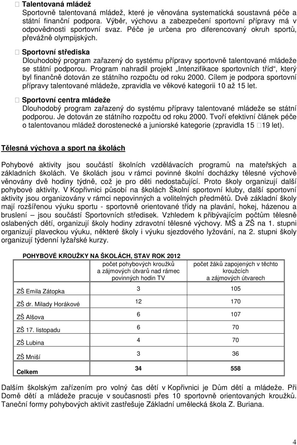 Sportovní střediska Dlouhodobý program zařazený do systému přípravy sportovně talentované mládeže se státní podporou.