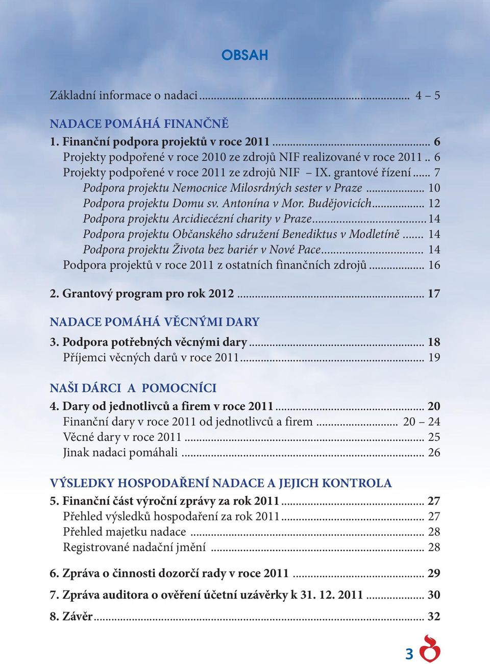 .. 12 Podpora projektu Arcidiecézní charity v Praze...14 Podpora projektu Občanského sdružení Benediktus v Modletíně... 14 Podpora projektu Života bez bariér v Nové Pace.