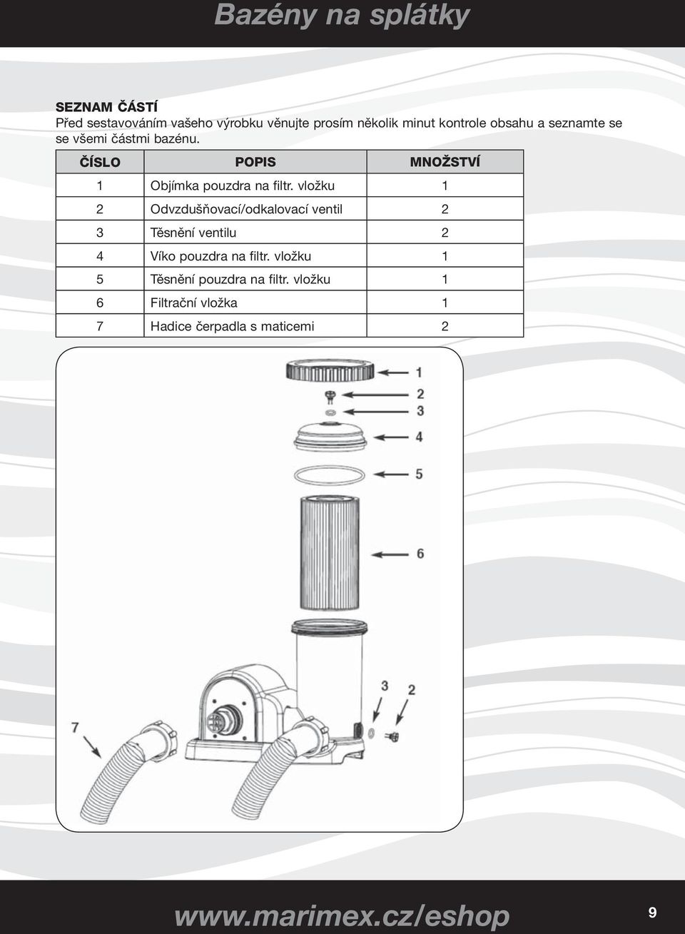 vložku 1 2 Odvzdušňovací/odkalovací ventil 2 3 Těsnění ventilu 2 4 Víko pouzdra na filtr.