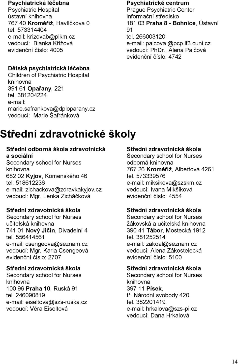 cz vedoucí: PhDr.. Alena Palčová evidenční číslo: 4742 Dětská psychiatrická léčebna Children of Psychiatric 391 61 Opařany, 221 tel. 381204224 marie.safrankova@dploparany.