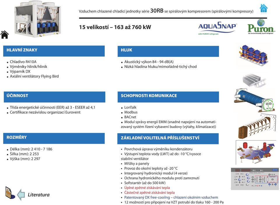 Délka (mm): 2 410-7 186 Šířka (mm): 2 253 Výška (mm): 2 297 SCHOPNOSTI KOMUNIKACE LonTalk BACnet Modbus Modul správy energií EMM (snadné napojení na automatizovaný systém řízení vybavení budovy