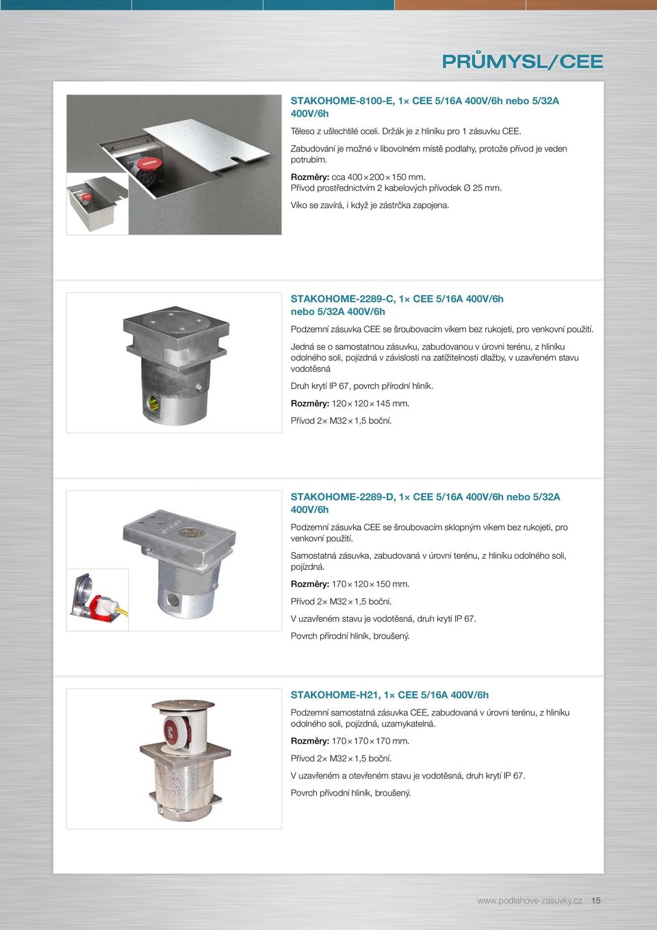 Víko se zavírá, i když je zástrčka zapojena. STAKOHOME-2289-C, 1 CEE 5/16A 400V/6h nebo 5/32A 400V/6h Podzemní zásuvka CEE se šroubovacím víkem bez rukojeti, pro venkovní použití.