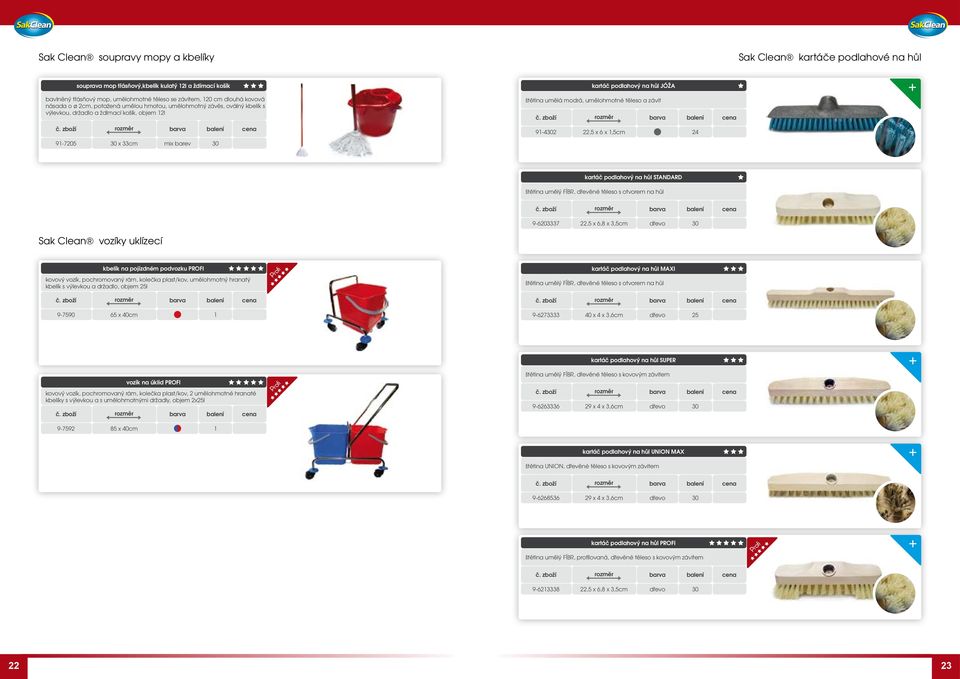 9-42 22, x 6 x,cm 24 9-720 x 33cm kartáč podlahový na hůl STANDARD štětina umělý FÍBR, dřevěné těleso s otvorem na hůl 9-6203337 22, x 6,8 x 3,cm Sak Clean vozíky uklízecí kbelík na pojízdném