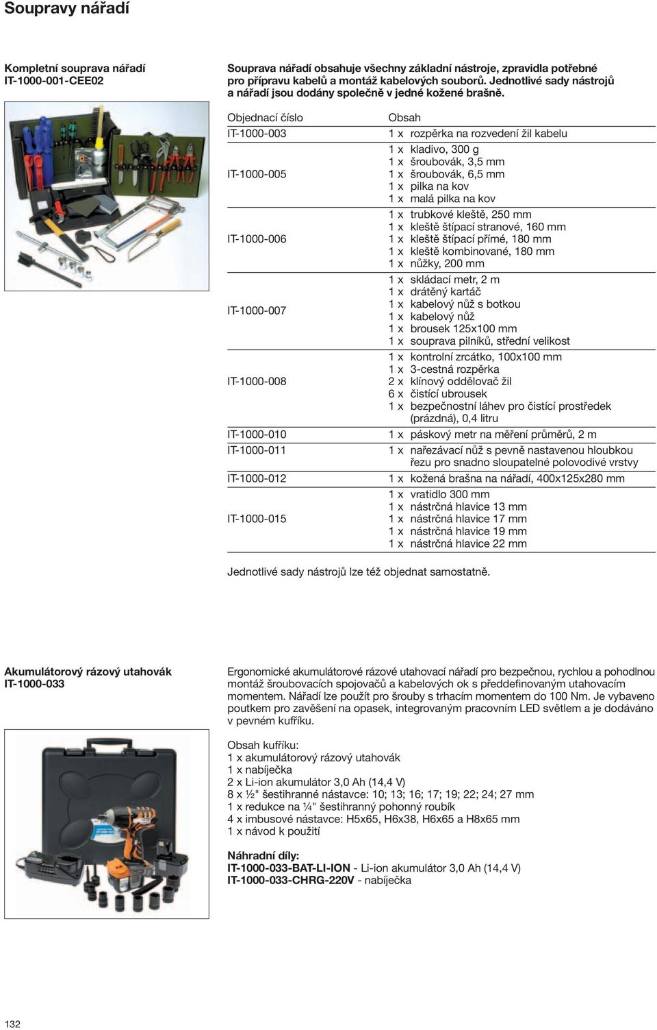 Objednací číslo IT-1000-003 IT-1000-005 IT-1000-006 IT-1000-007 IT-1000-008 IT-1000-010 IT-1000-011 IT-1000-012 IT-1000-015 Obsah 1 x rozpěrka na rozvedení žil kabelu 1 x kladivo, 300 g 1 x