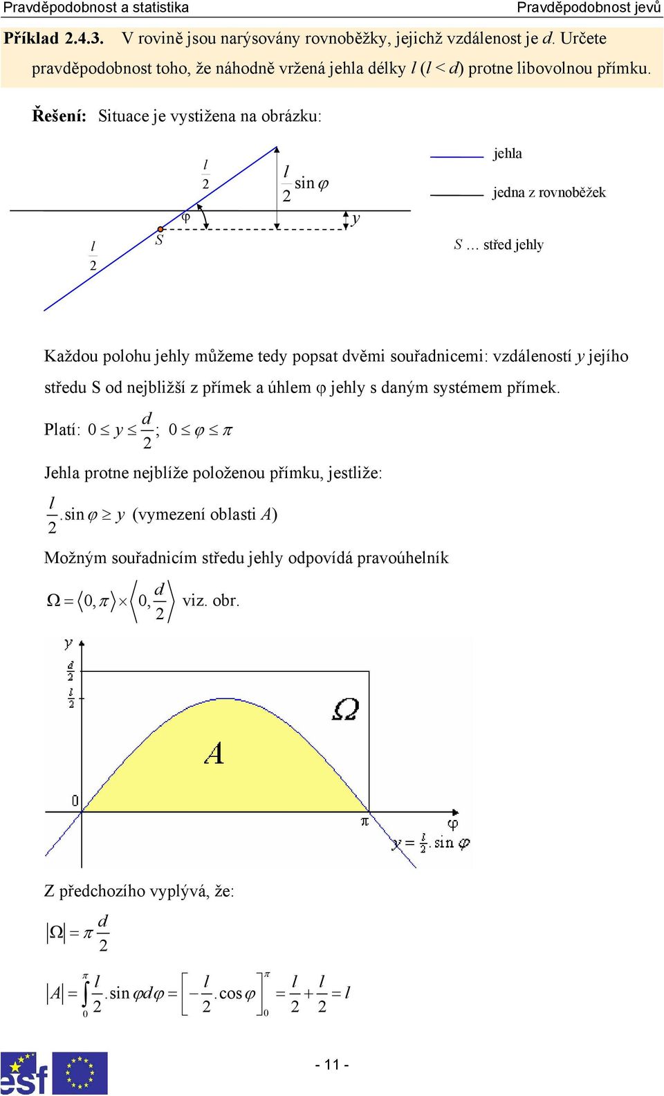 jejího středu S od nejbližší z přímek a úhlem ϕ jehly s daným systémem přímek. d Platí: 0 y ; 0 ϕ π 2 Jehla protne nejblíže položenou přímku, jestliže: l.